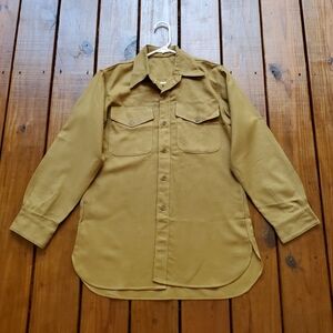 Vintage 50's Korean War men's M/L tan khaki wool long sleeve military shirt